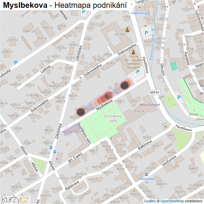Mapa Myslbekova - Firmy v ulici.