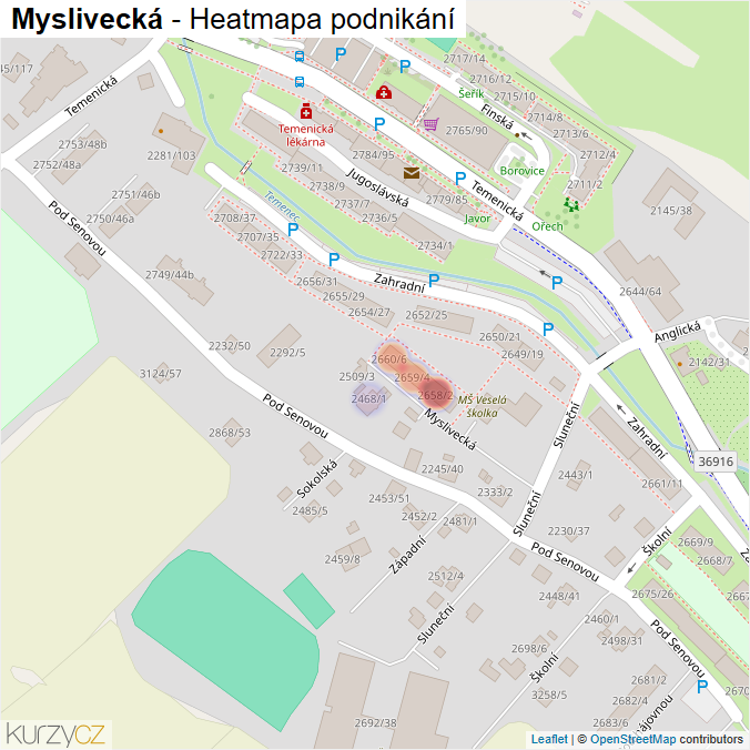 Mapa Myslivecká - Firmy v ulici.