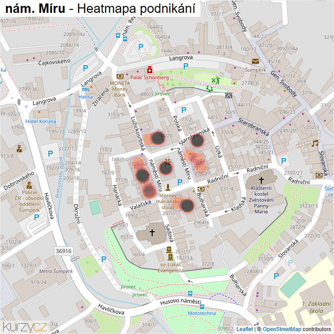 Mapa nám. Míru - Firmy v ulici.