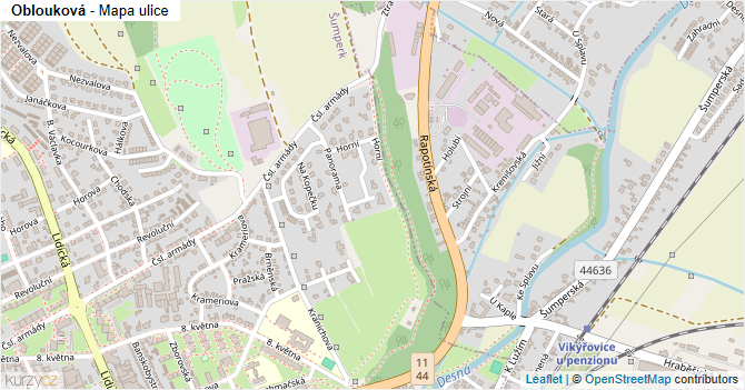 Oblouková - mapa ulice