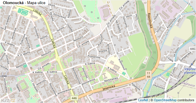Olomoucká - mapa ulice
