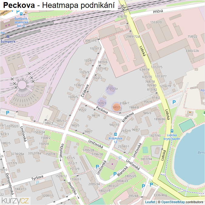 Mapa Peckova - Firmy v ulici.