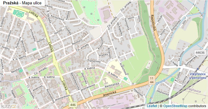 Pražská - mapa ulice