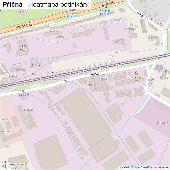 Mapa Příčná - Firmy v ulici.