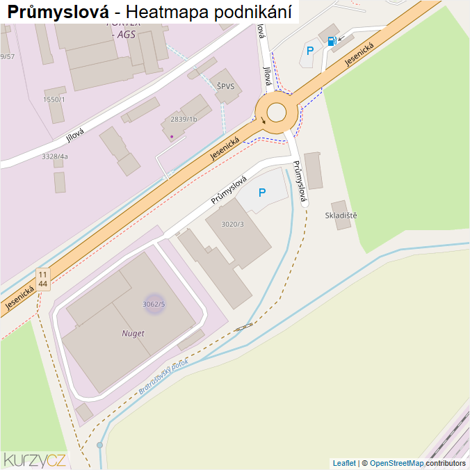 Mapa Průmyslová - Firmy v ulici.