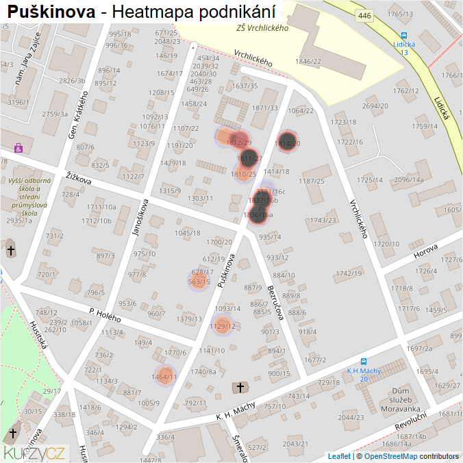 Mapa Puškinova - Firmy v ulici.