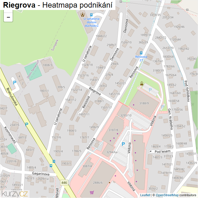 Mapa Riegrova - Firmy v ulici.