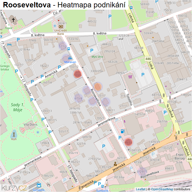 Mapa Rooseveltova - Firmy v ulici.