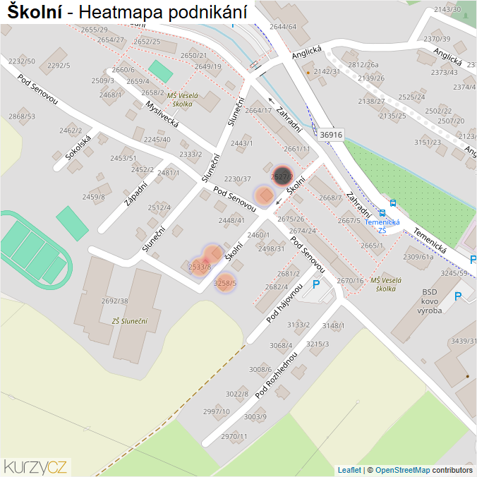 Mapa Školní - Firmy v ulici.