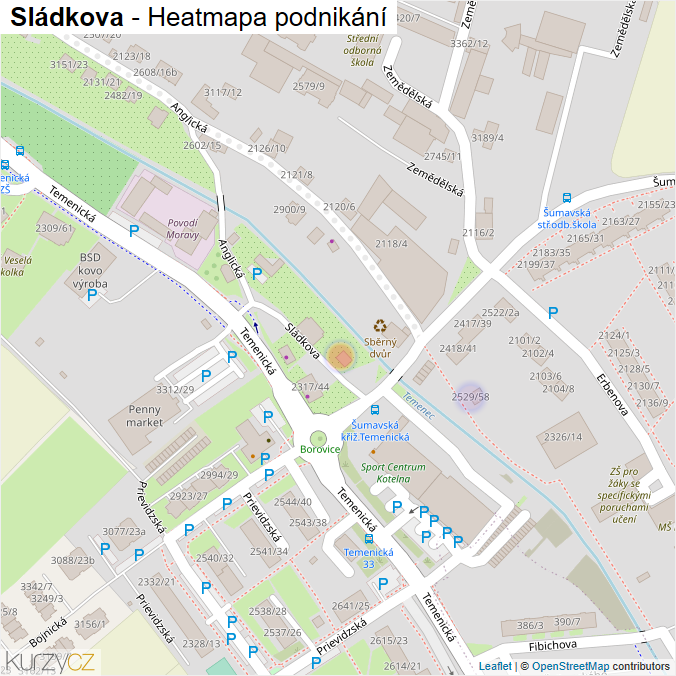 Mapa Sládkova - Firmy v ulici.