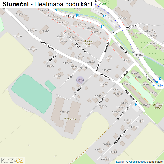 Mapa Sluneční - Firmy v ulici.