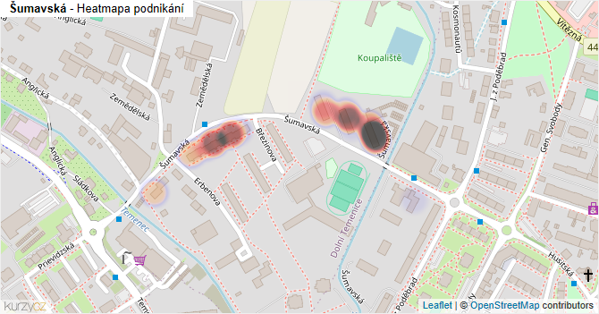 Šumavská - mapa podnikání