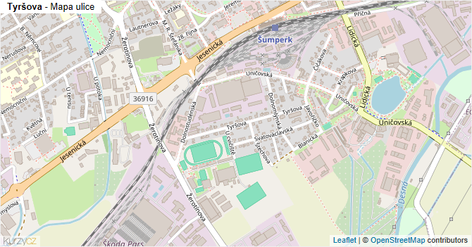 Tyršova - mapa ulice