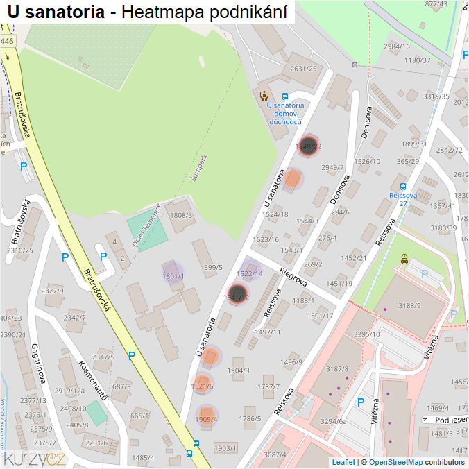 Mapa U sanatoria - Firmy v ulici.