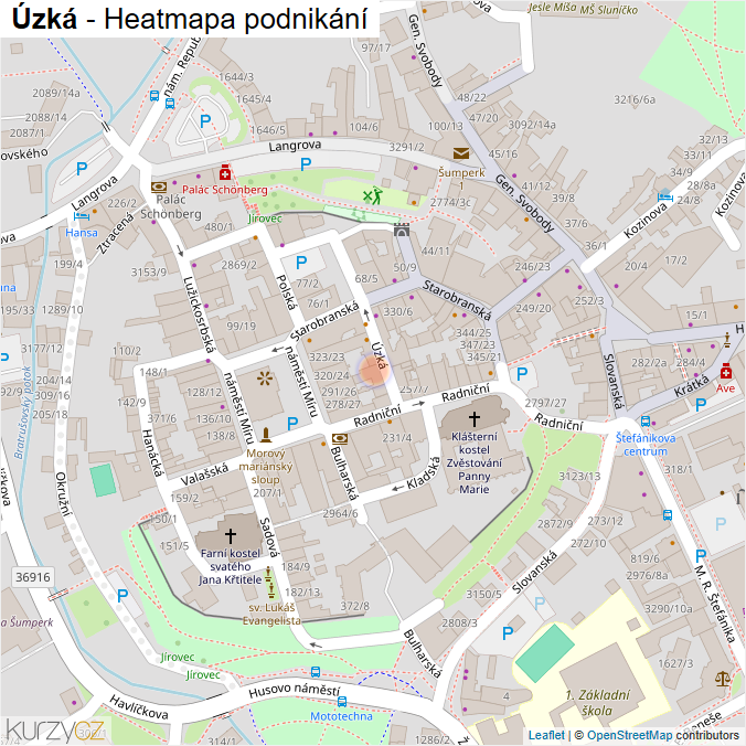 Mapa Úzká - Firmy v ulici.