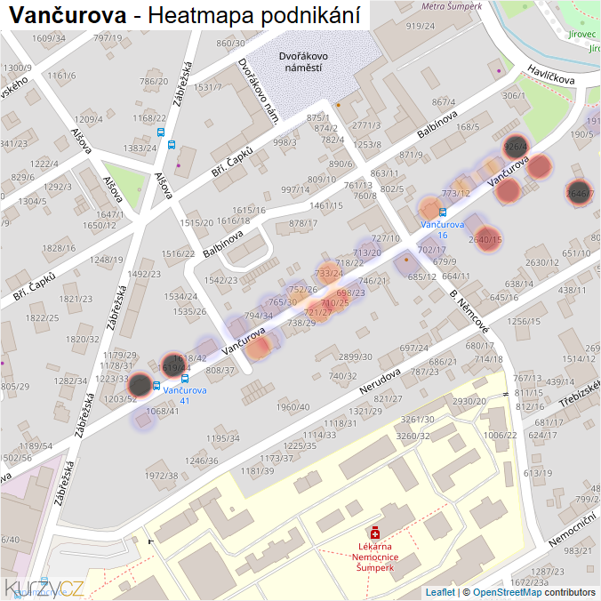 Mapa Vančurova - Firmy v ulici.