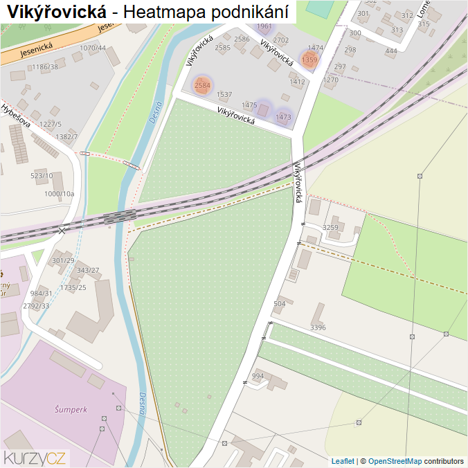 Mapa Vikýřovická - Firmy v ulici.