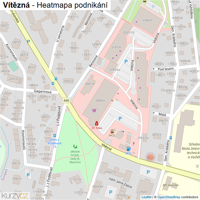 Mapa Vítězná - Firmy v ulici.