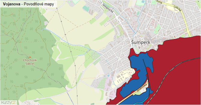 Vojanova - záplavové mapy stoleté vody