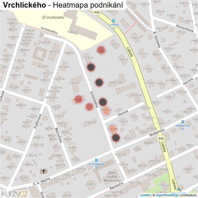Mapa Vrchlického - Firmy v ulici.