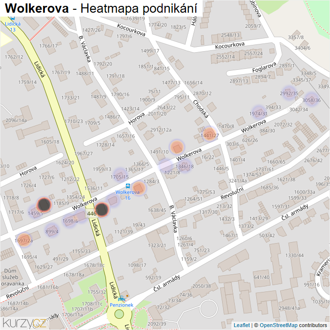 Mapa Wolkerova - Firmy v ulici.