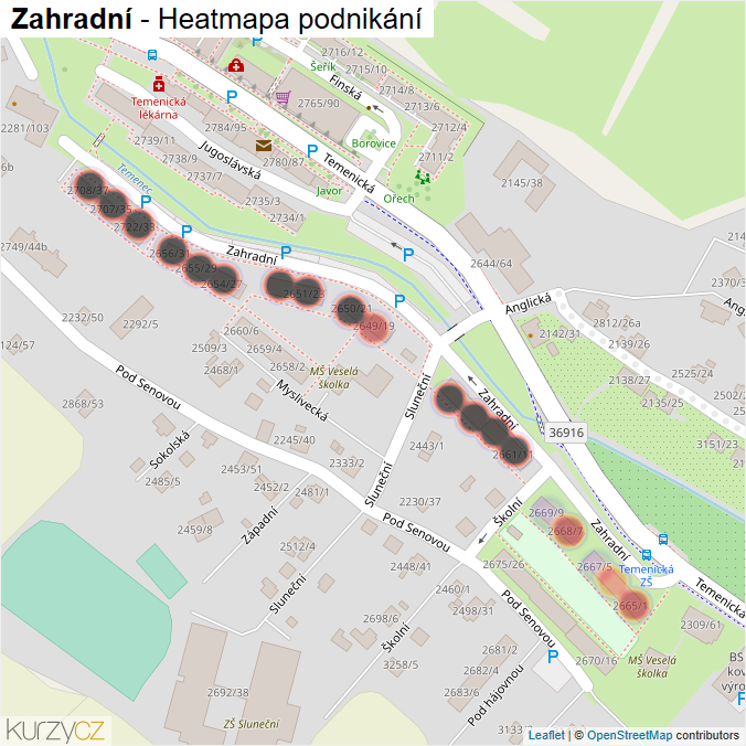 Mapa Zahradní - Firmy v ulici.