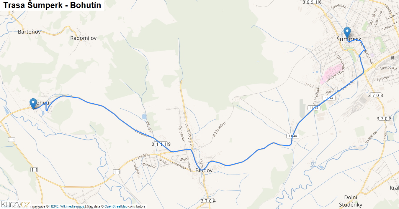 Šumperk-Bohutín, mapa trasy