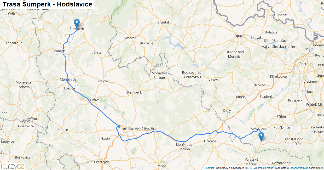 Šumperk-Hodslavice, mapa trasy