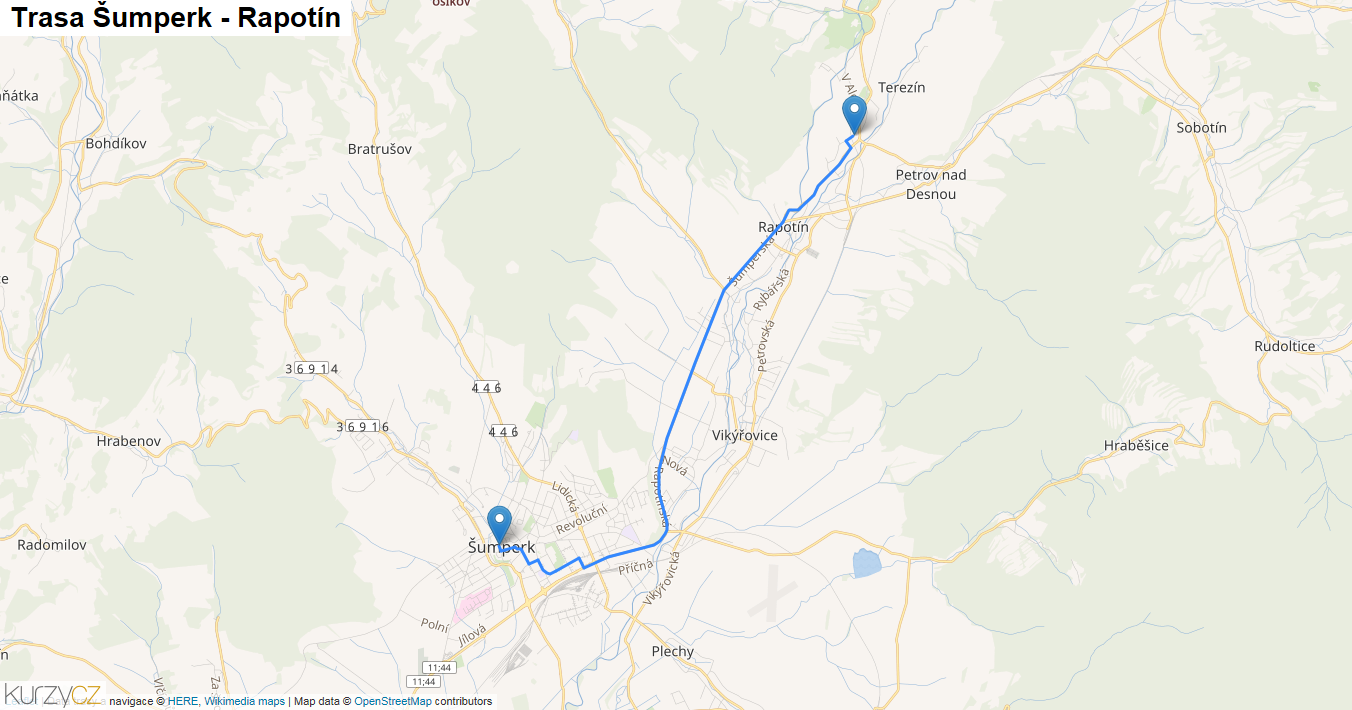 Šumperk-Rapotín, mapa trasy