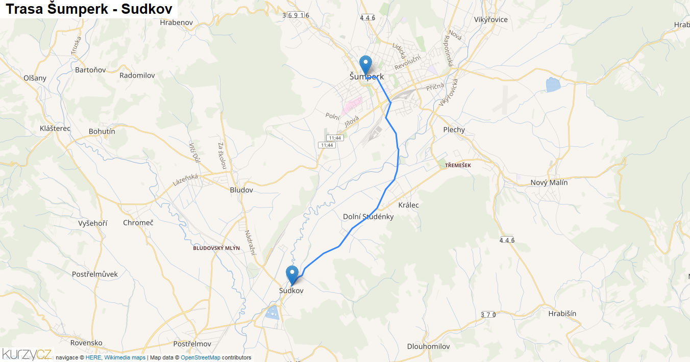 Šumperk-Sudkov, mapa trasy