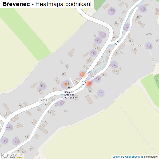 Mapa Břevenec - Firmy v části obce.