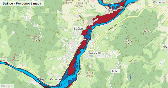 Sušice - záplavové mapy stoleté vody