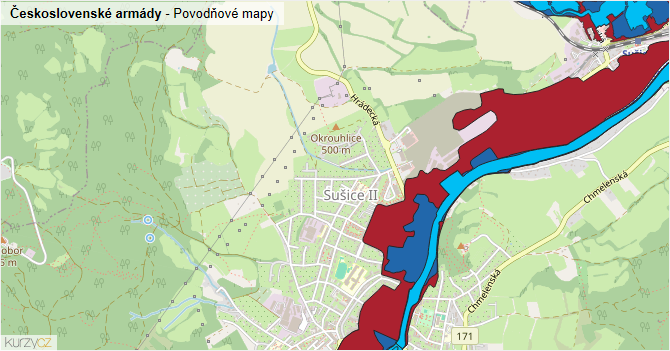 Československé armády - záplavové mapy stoleté vody