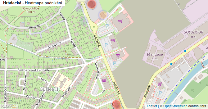Hrádecká - mapa podnikání