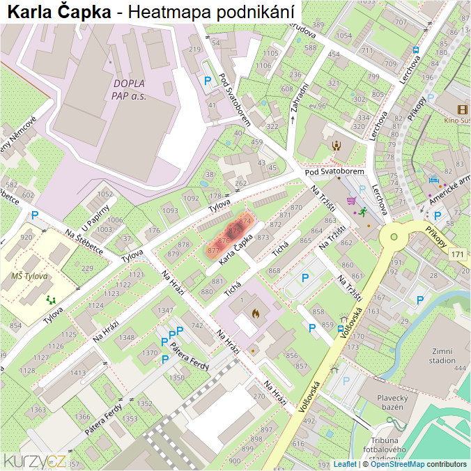 Mapa Karla Čapka - Firmy v ulici.