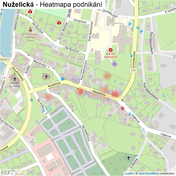 Mapa Nuželická - Firmy v ulici.