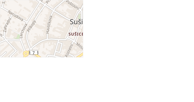 Příkopy v obci Sušice - mapa ulice