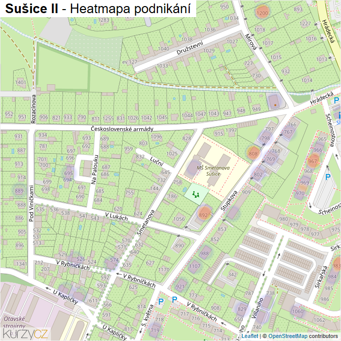 Mapa Sušice II - Firmy v části obce.