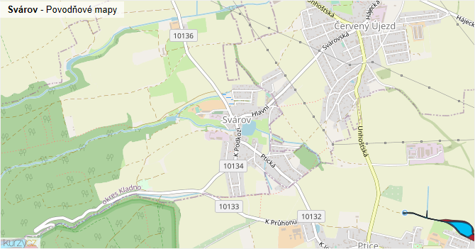 Svárov - záplavové mapy stoleté vody