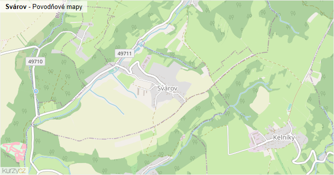Svárov - záplavové mapy stoleté vody