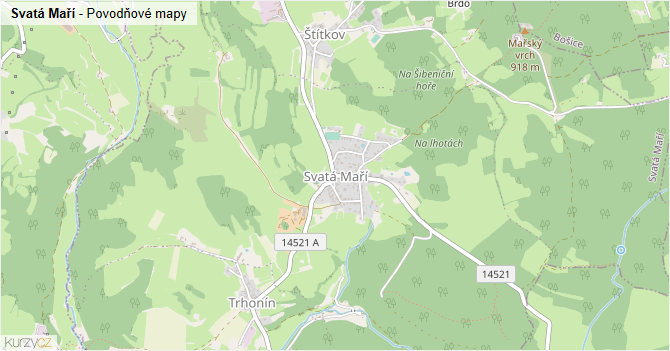 Svatá Maří - záplavové mapy stoleté vody
