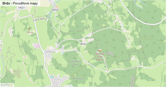 Brdo - záplavové mapy stoleté vody