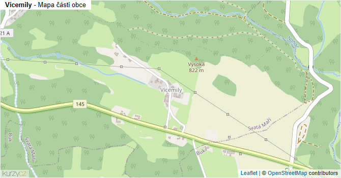 Vícemily - mapa části obce