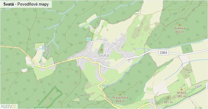 Svatá - záplavové mapy stoleté vody