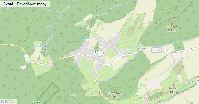 Svatá - záplavové mapy stoleté vody
