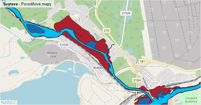Svatava - záplavové mapy stoleté vody