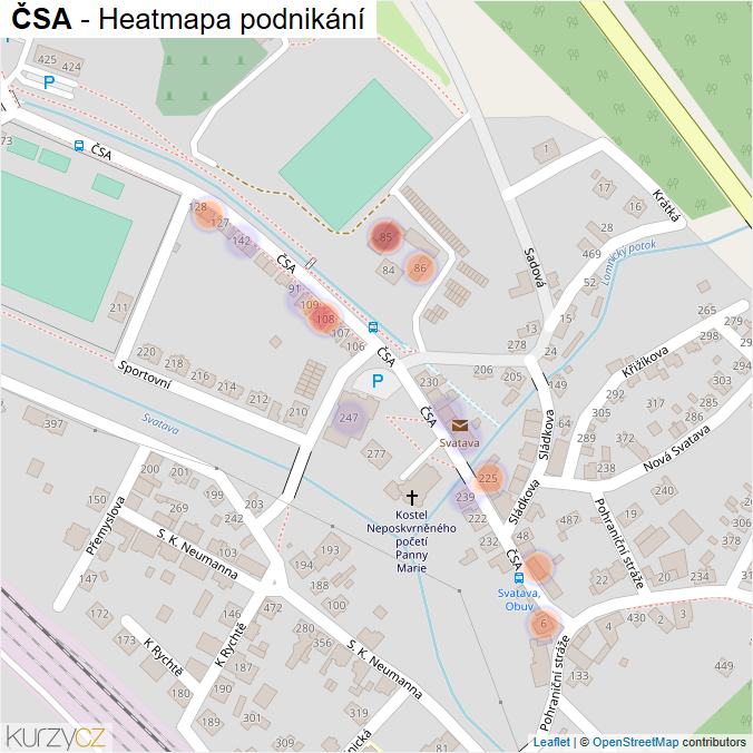 Mapa ČSA - Firmy v ulici.