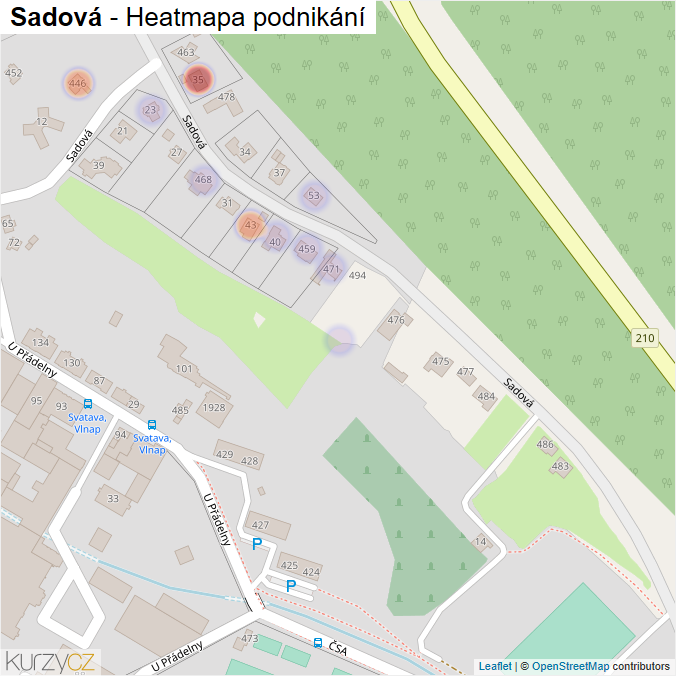 Mapa Sadová - Firmy v ulici.