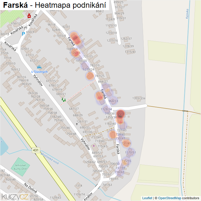 Mapa Farská - Firmy v ulici.