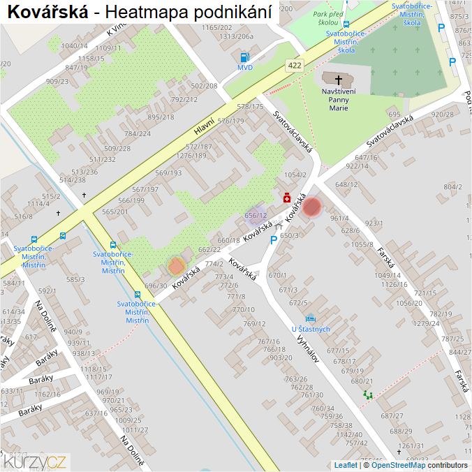 Mapa Kovářská - Firmy v ulici.